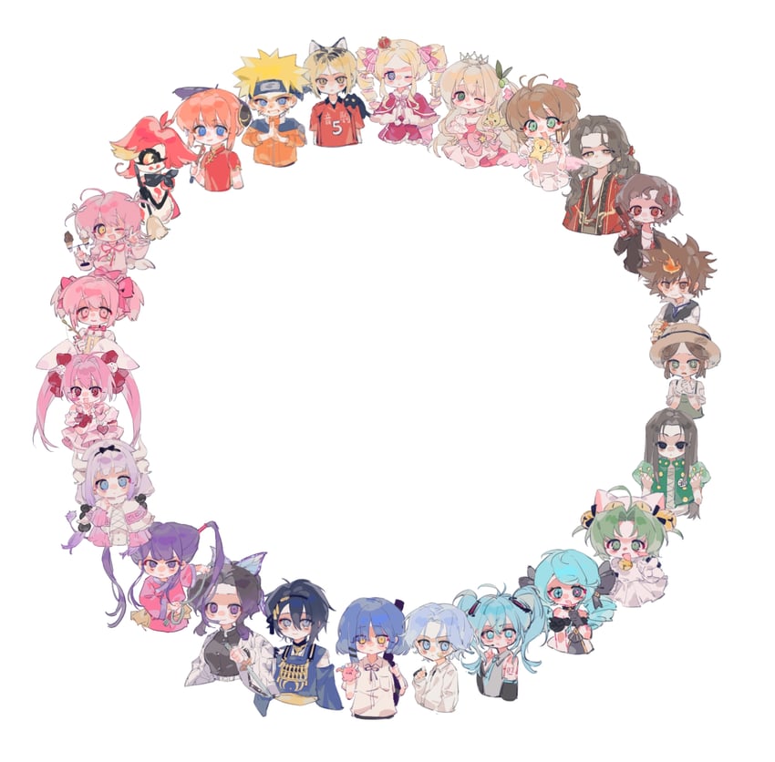 hatsune miku, kaname madoka, kinomoto sakura, yamada ryo, uzumaki naruto, and 8 more (vocaloid and 11 more) drawn by liangqi_shi
