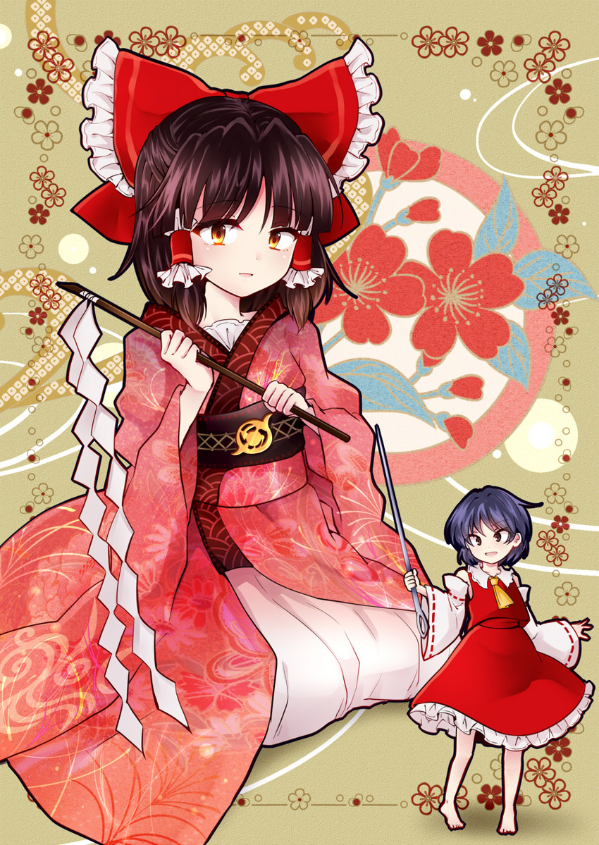 hakurei reimu and sukuna shinmyoumaru (touhou) drawn by uranaishi_(miraura)