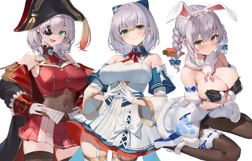 houshou marine, usada pekora, shirogane noel, shiranui flare, and don-chan (hololive) drawn by watao