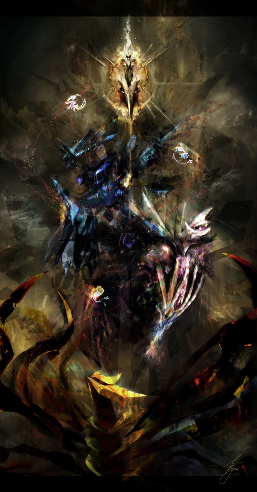 giratina, arceus, dialga, palkia, mesprit, and 2 more (pokemon) drawn by kaidou_kon