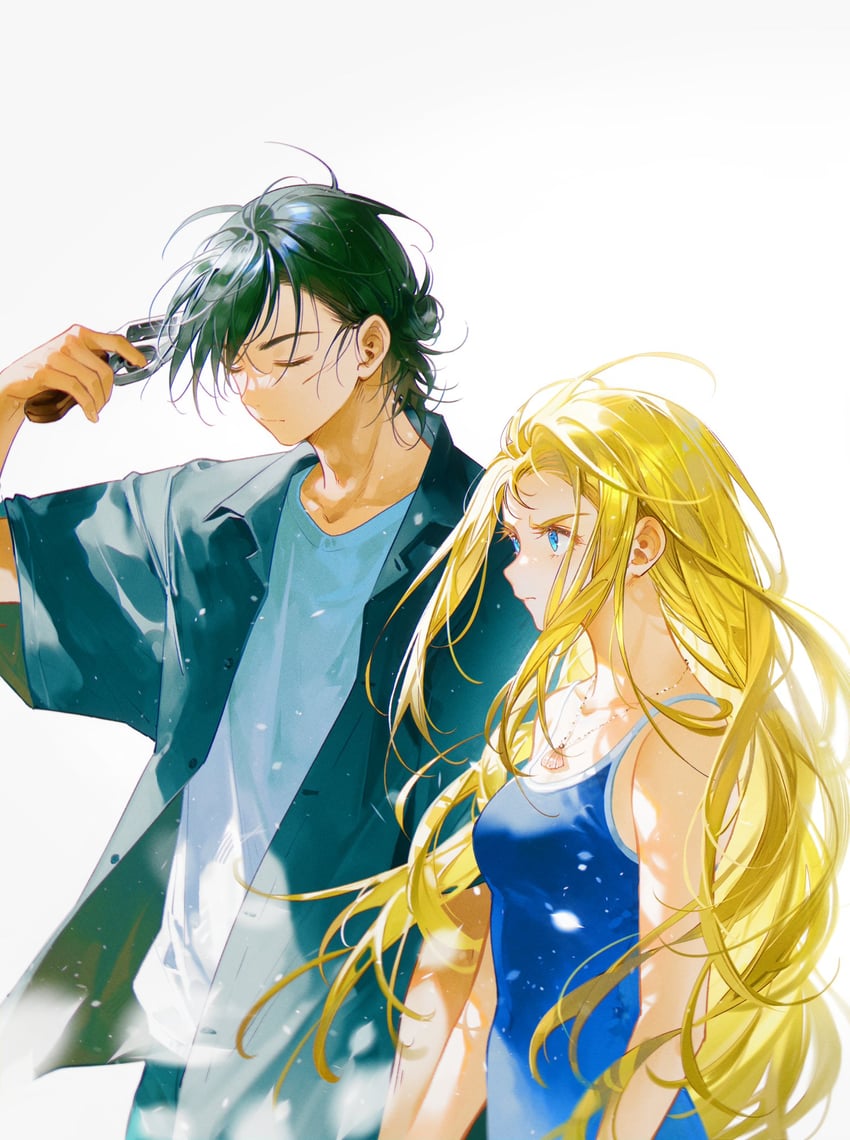 kofune ushio and ajiro shinpei (summertime render) drawn by tidsean