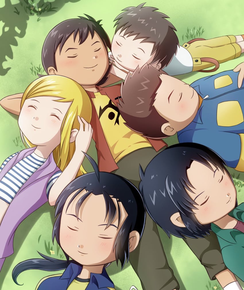 orimoto izumi, kanbara takuya, minamoto kouji, kimura kouichi, himi tomoki, and 1 more (digimon and 1 more) drawn by paqaaaa