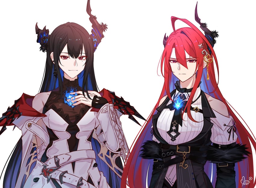 nerissa ravencroft and elizabeth rose bloodflame (hololive and 1 more) drawn by paw_chie