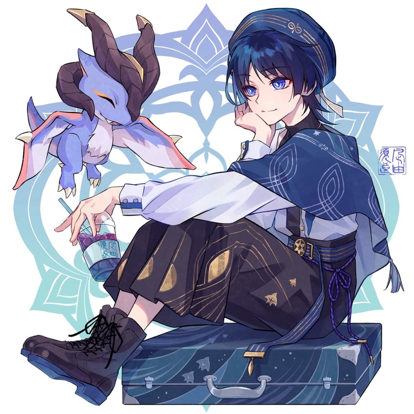 scaramouche, wanderer, and mini durin (genshin impact) drawn by nagi_yusura