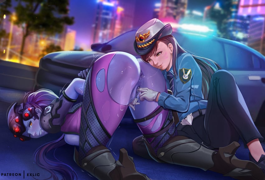 d.va, widowmaker, and officer d.va (overwatch and 1 more) drawn by exlic