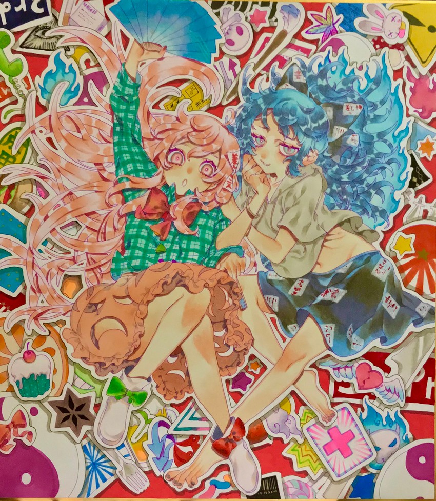 hata no kokoro and yorigami shion (touhou) drawn by yamazaki_tsukune