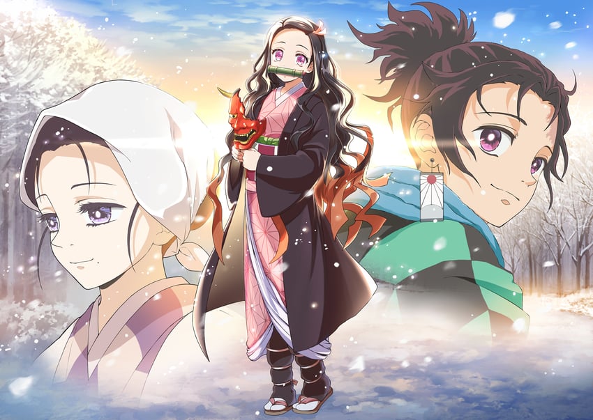 kamado nezuko, kamado tanjirou, and kamado kie (kimetsu no yaiba) drawn by tomato_(kiiroitomato33)