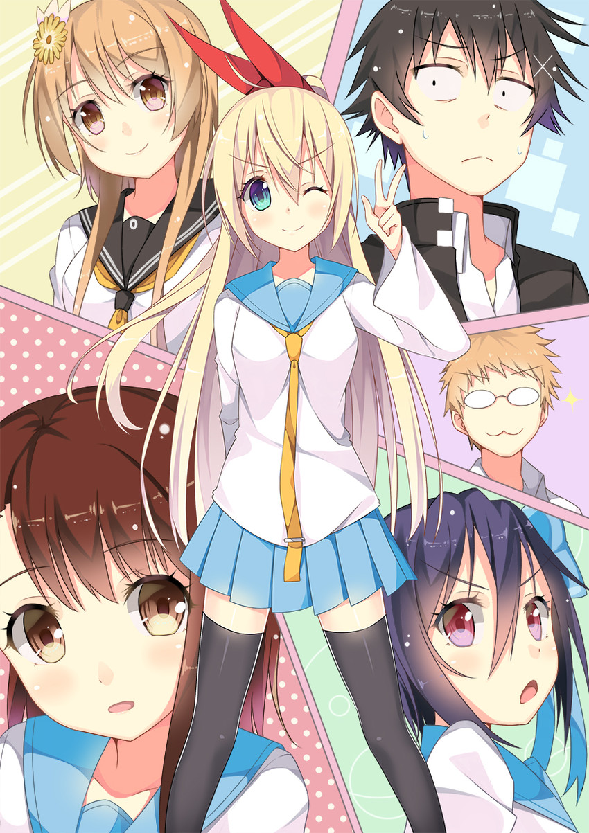 kirisaki chitoge, onodera kosaki, tsugumi seishirou, tachibana marika, ichijou raku, and 1 more (nisekoi) drawn by yotsuba_haru