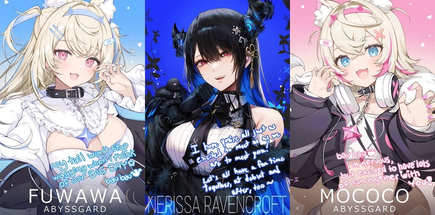 nerissa ravencroft, fuwawa abyssgard, mococo abyssgard, and shadow (hololive and 1 more)