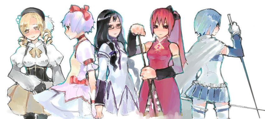 akemi homura, kaname madoka, miki sayaka, sakura kyoko, and tomoe mami (mahou shoujo madoka magica) drawn by c.cu
