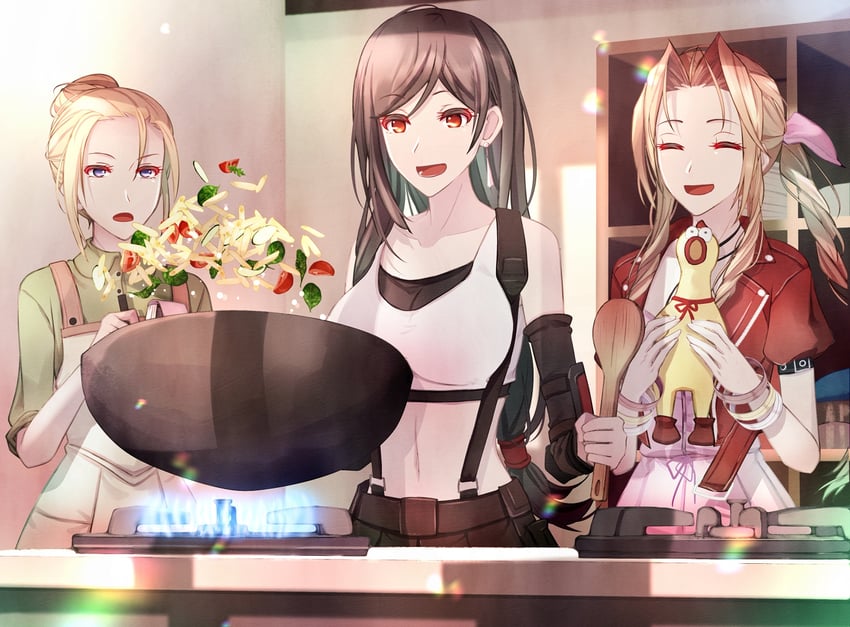 tifa lockhart, aerith gainsborough, and elmyra gainsborough (final fantasy and 2 more) drawn by mirrorclew