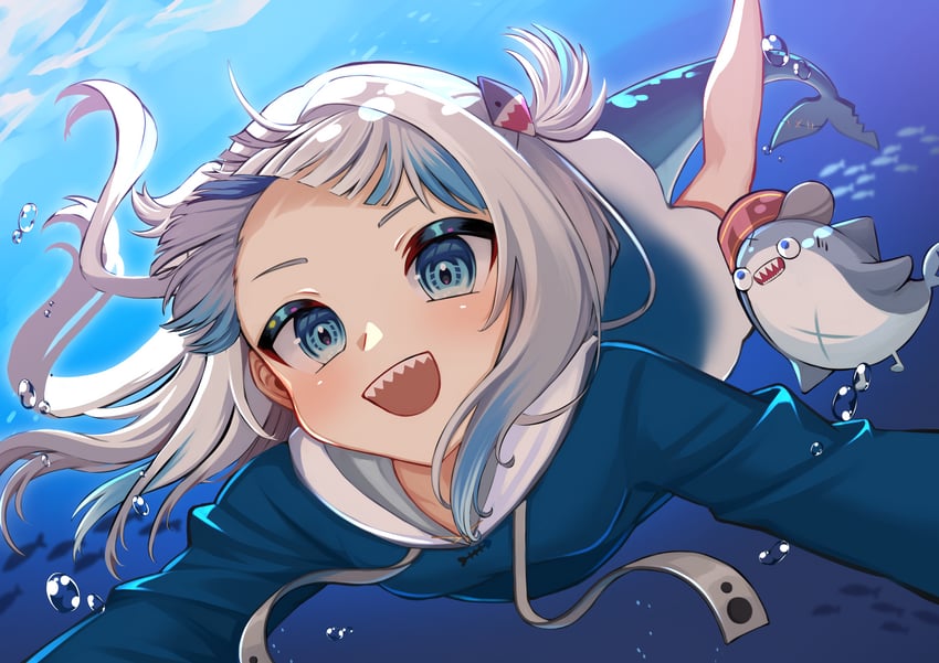 gawr gura and bloop (hololive and 1 more) drawn by no32_mini
