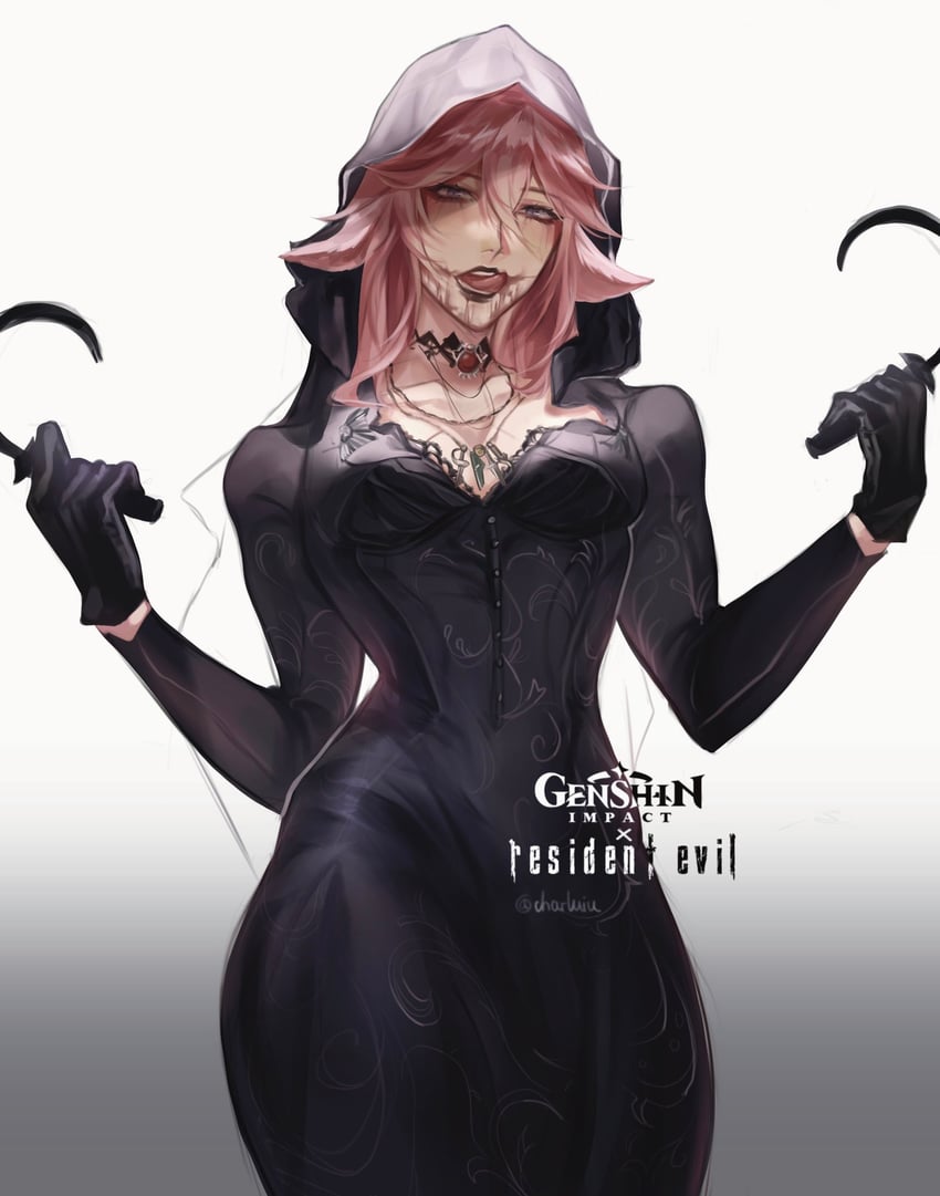 yae miko (genshin impact and 2 more) drawn by charluiu