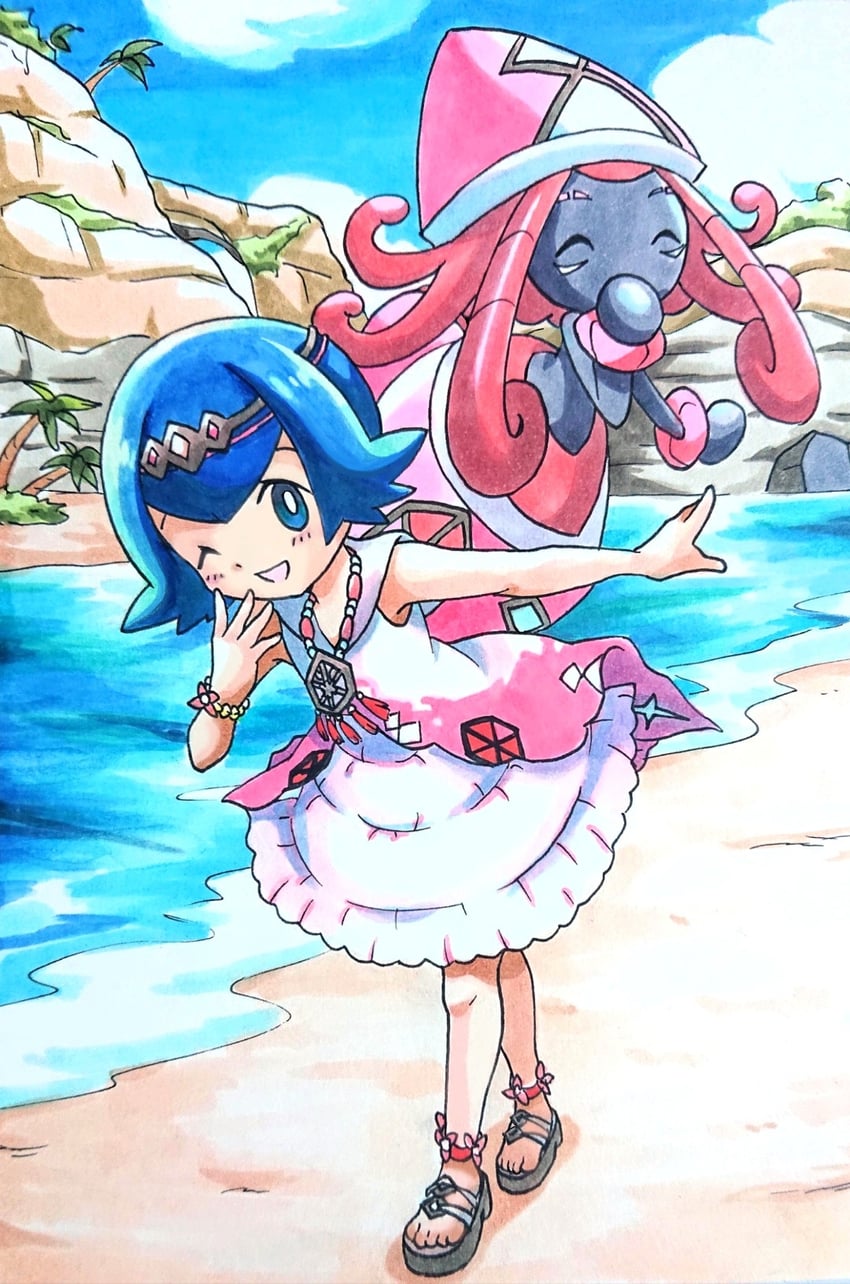 lana and tapu lele (pokemon and 1 more) drawn by speedy_(pkh)