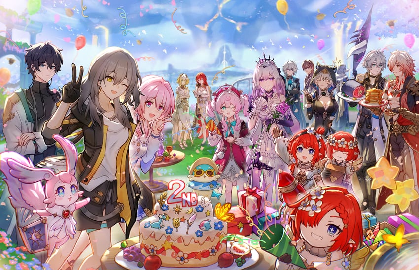 trailblazer, stelle, march 7th, dan heng, castorice, and 13 more (honkai and 1 more) drawn by isome
