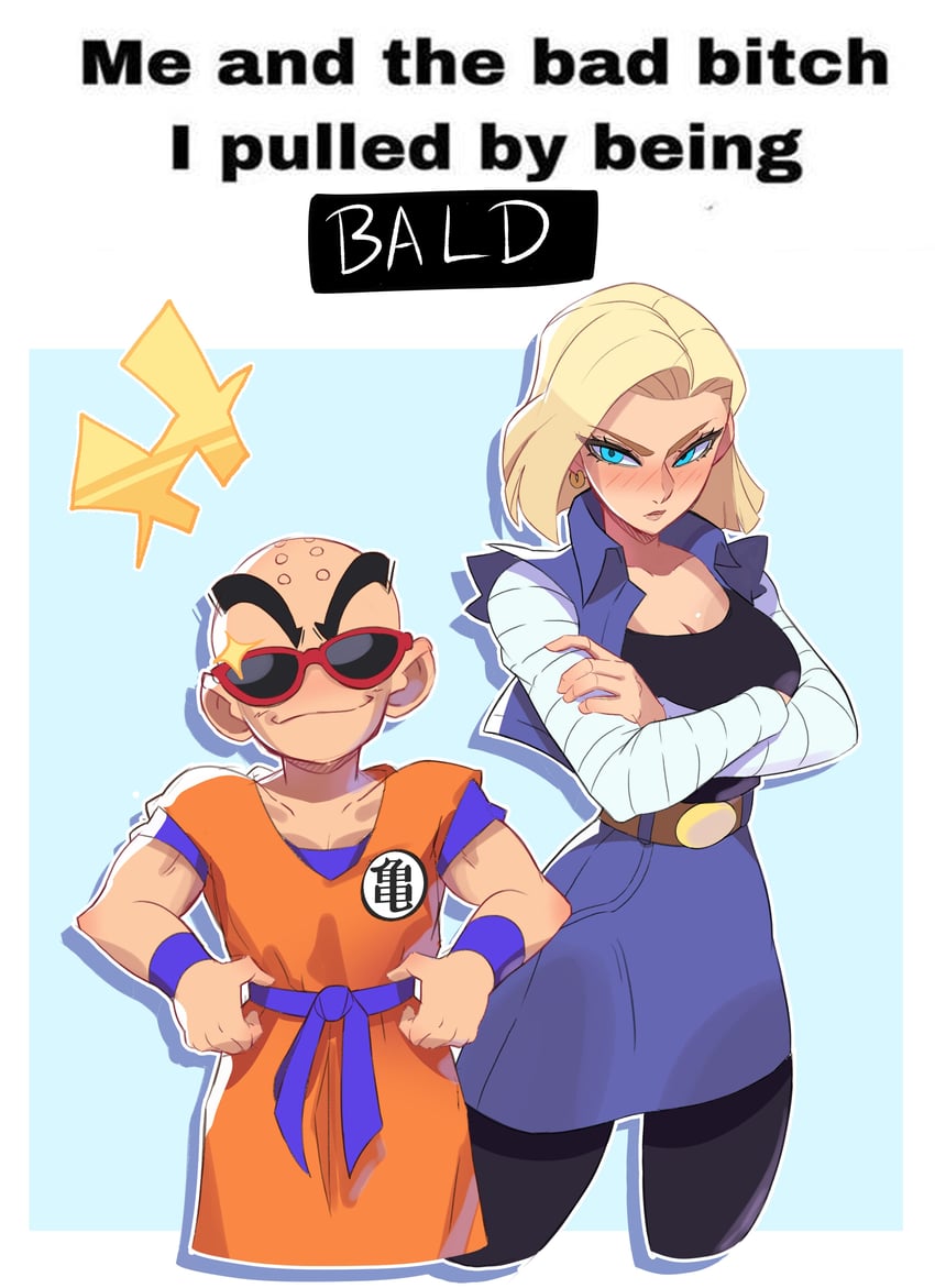 android 18 and kuririn (dragon ball and 1 more) drawn by pimozzarella