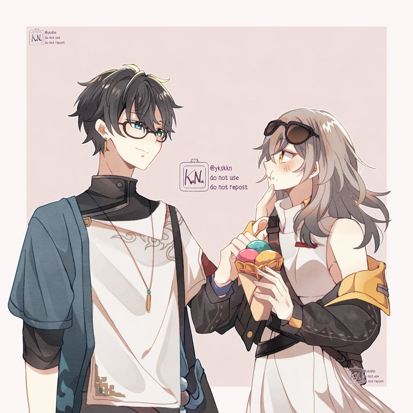 trailblazer, stelle, and dan heng (honkai and 1 more) drawn by kana_(ykskkn)