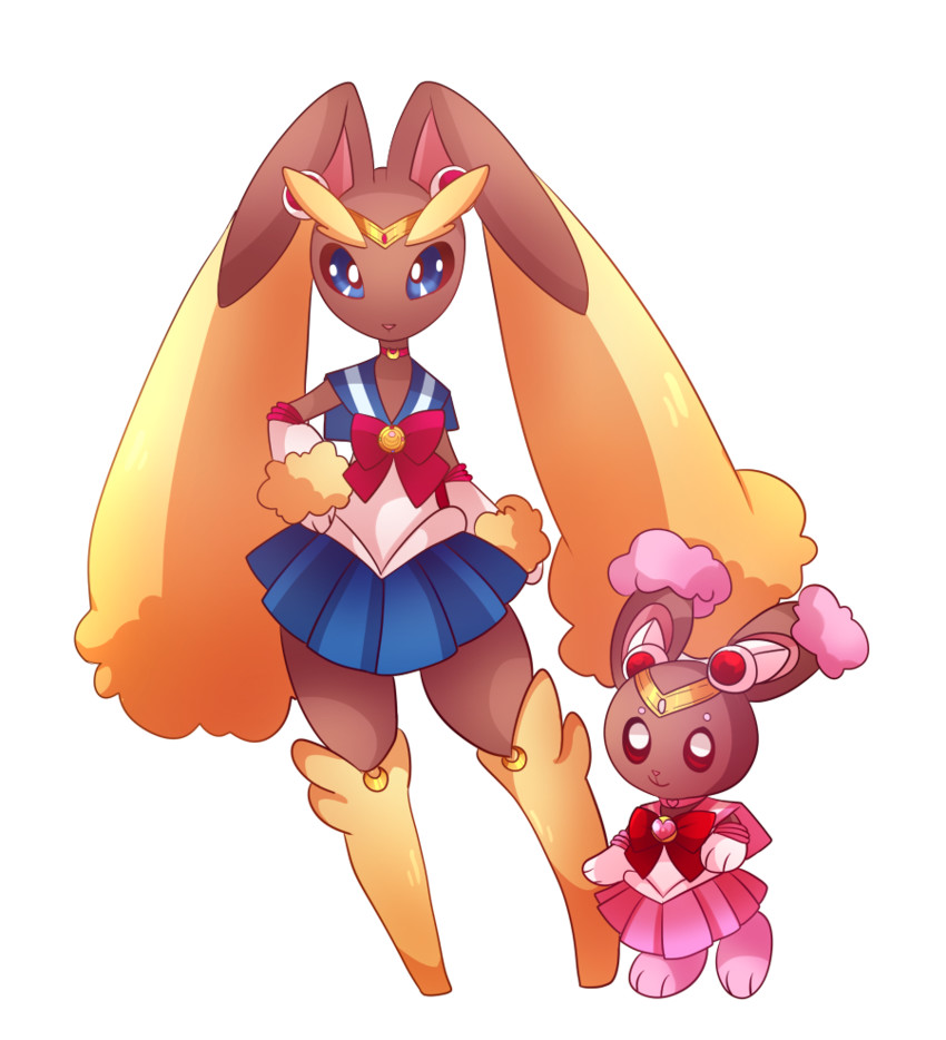 sailor moon, lopunny, sailor chibi moon, and buneary (pokemon and 2 more) drawn by pink_(4chan)