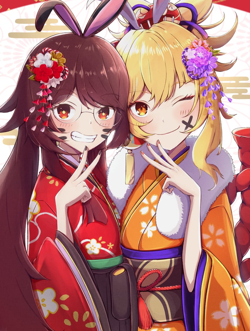 hu tao and yoimiya (genshin impact) drawn by heykenp_12