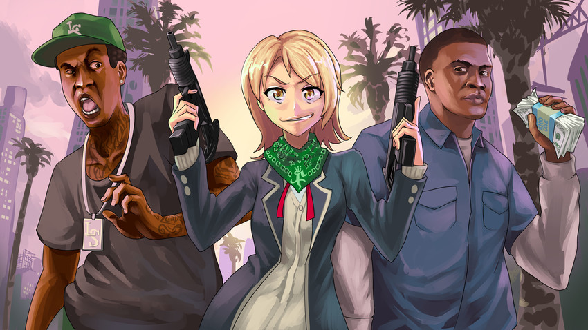 isshiki iroha, franklin clinton, and lamar davis (yahari ore no seishun lovecome wa machigatteiru. and 2 more) drawn by triple-q