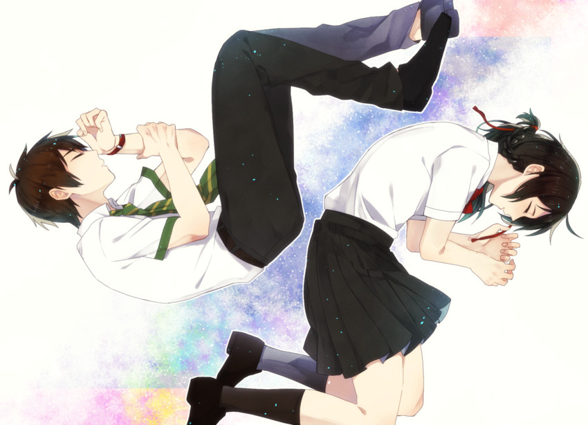 miyamizu mitsuha and tachibana taki (kimi no na wa.) drawn by sasasaki