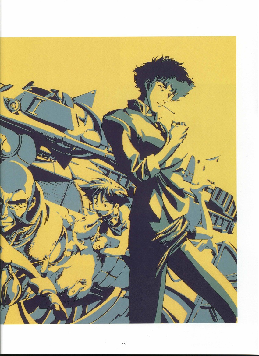 spike spiegel, edward wong hau pepelu tivrusky iv, ein, and jet black (cowboy bebop)