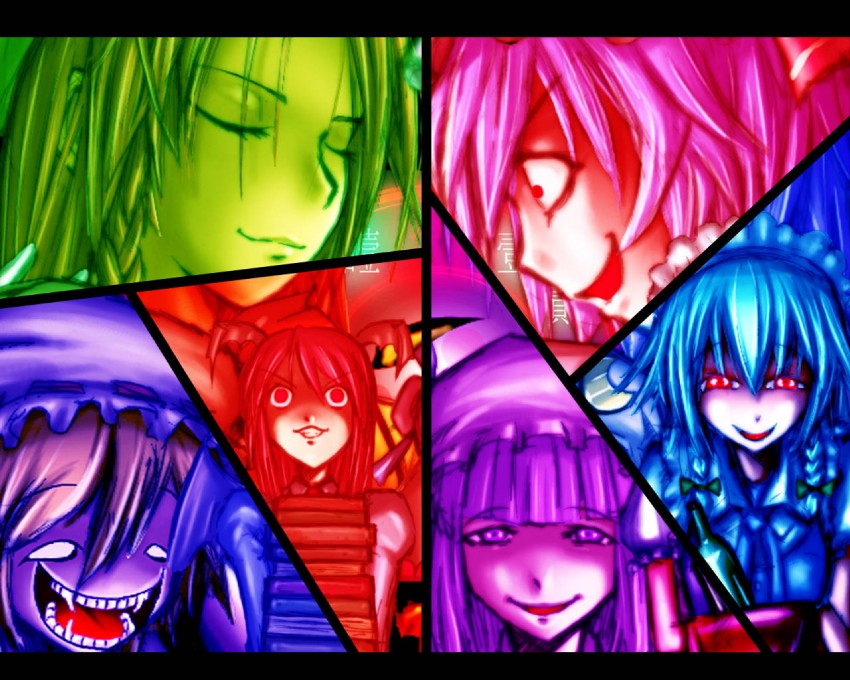 remilia scarlet, flandre scarlet, izayoi sakuya, patchouli knowledge, hong meiling, and 1 more (touhou) drawn by verynezumi