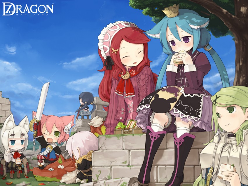 fighter, harukara, samurai, princess, momomeno, and 9 more (7th dragon) drawn by 7010