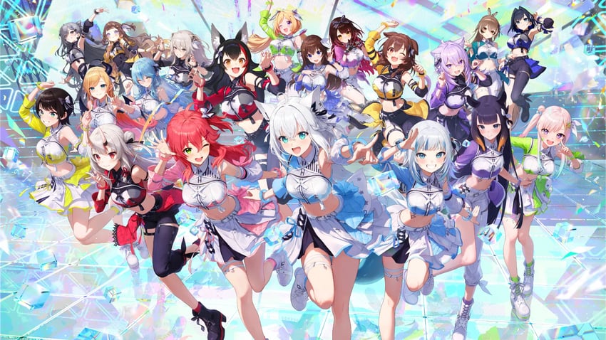 gawr gura, shirakami fubuki, ninomae ina'nis, ouro kronii, nekomata okayu, and 15 more (hololive and 2 more) drawn by amagai_tarou and matsuo_shogo