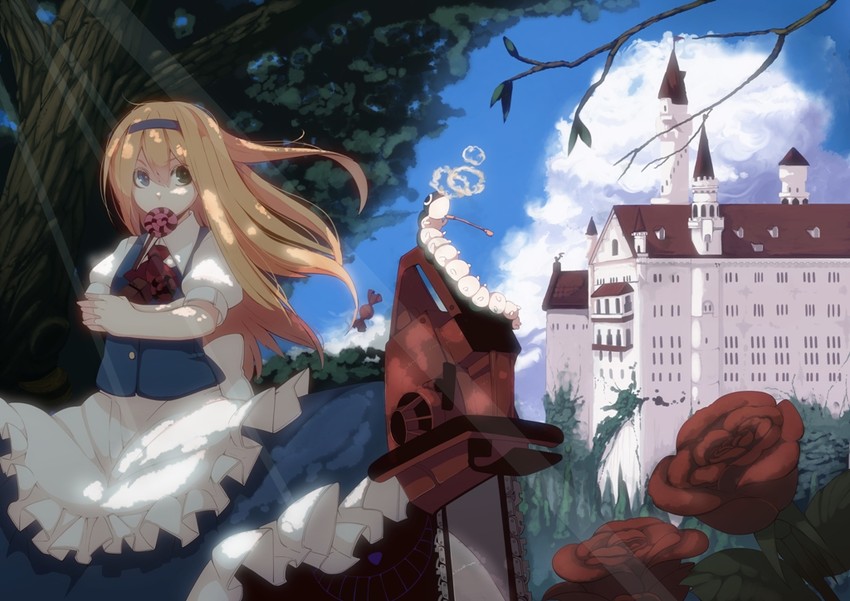 alice and caterpillar (alice's adventures in wonderland) drawn by fuurin_(omaemona)