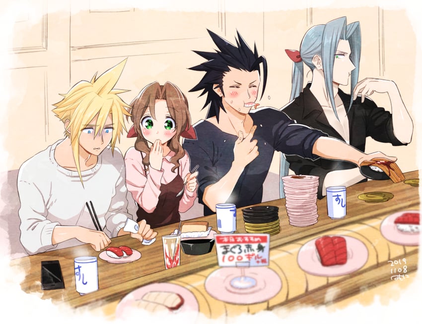 cloud strife, aerith gainsborough, sephiroth, and zack fair (final fantasy and 1 more) drawn by krudears