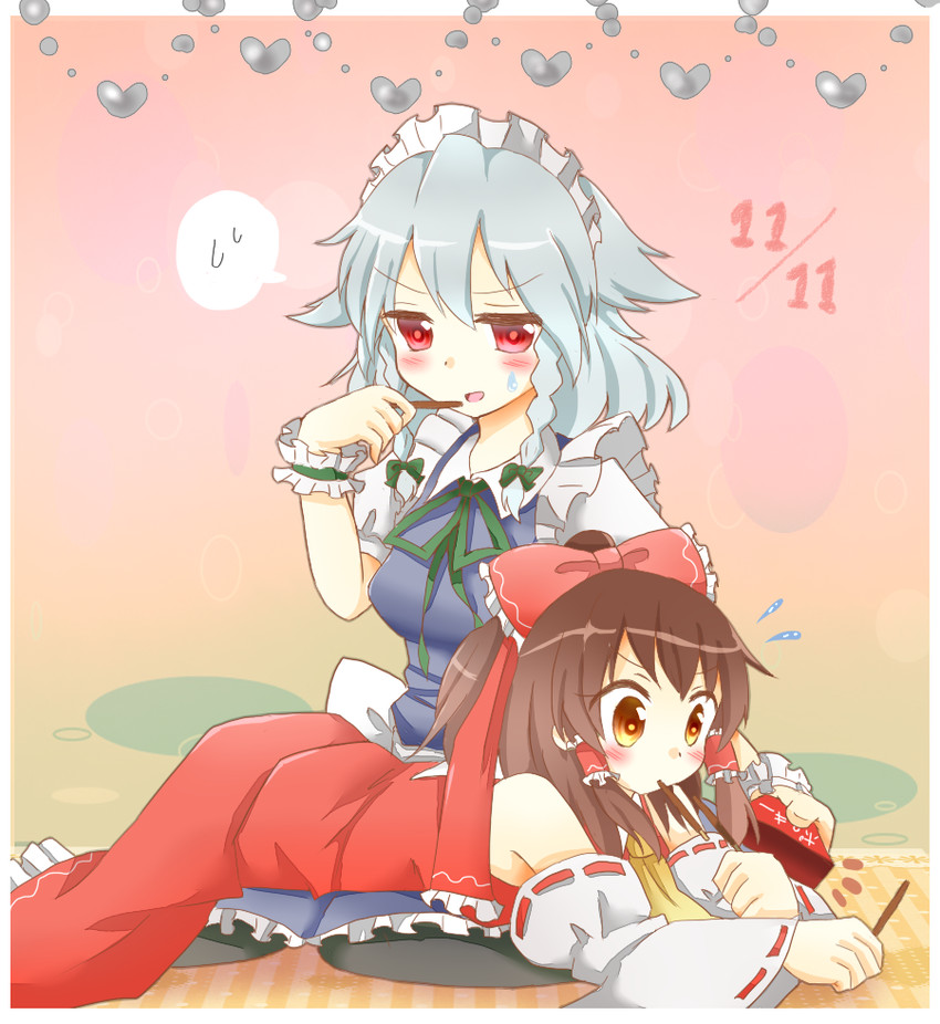 hakurei reimu and izayoi sakuya (touhou) drawn by tanikake_yoku