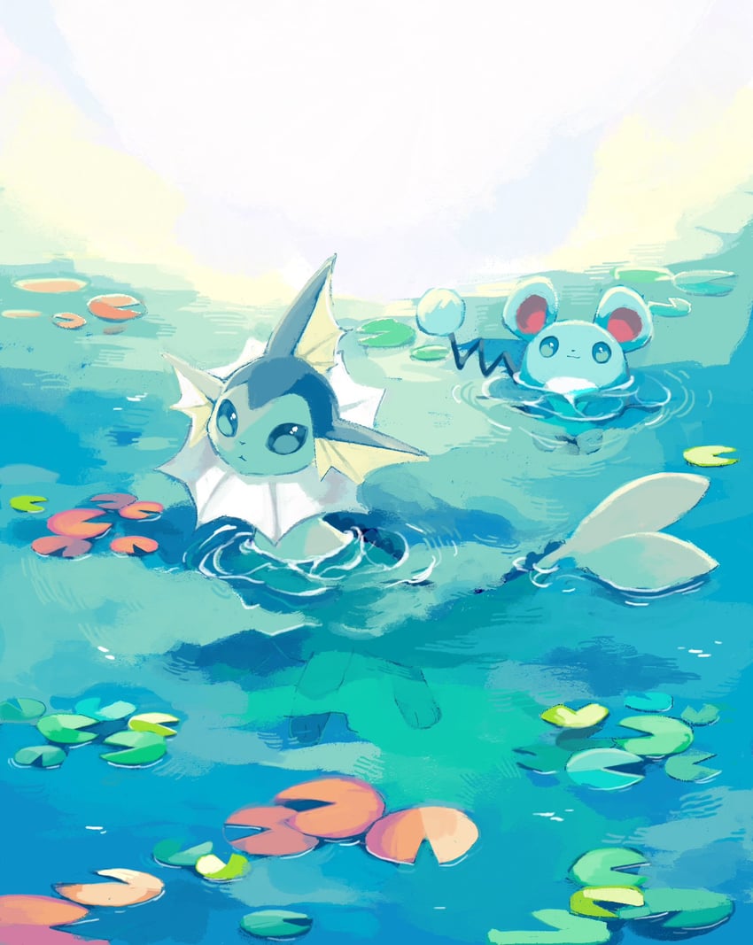 vaporeon and marill (pokemon) drawn by merino_(merino_9999)