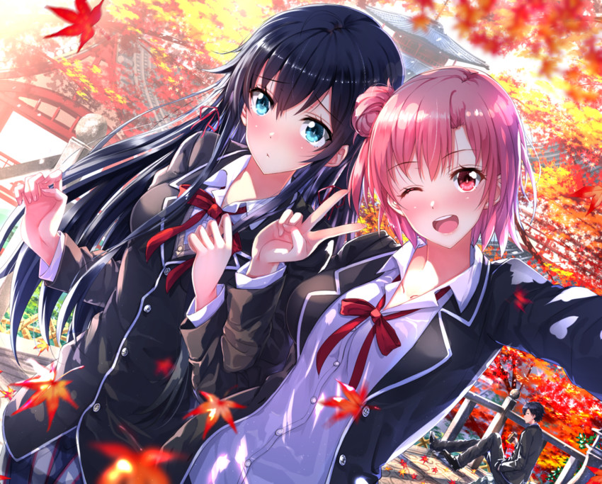 yukinoshita yukino, yuigahama yui, and hikigaya hachiman (yahari ore no seishun lovecome wa machigatteiru.) drawn by swordsouls