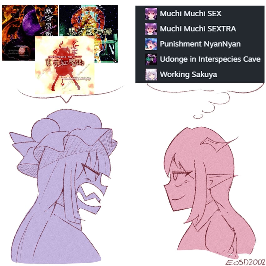 flandre scarlet, izayoi sakuya, patchouli knowledge, houraisan kaguya, koakuma, and 3 more (touhou and 4 more) drawn by eosd2002