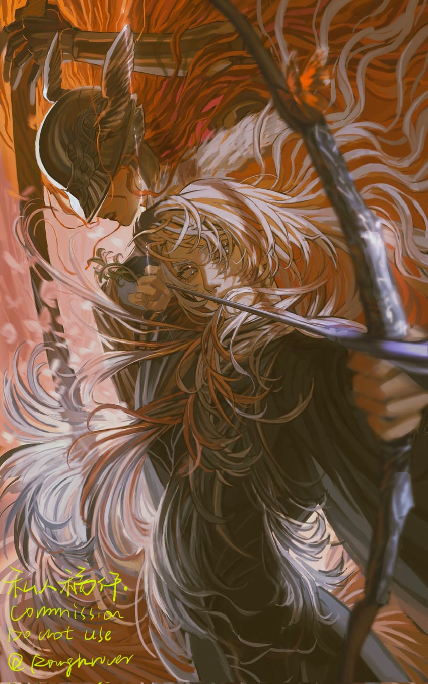 malenia blade of miquella and tarnished (elden ring) drawn by roughriver