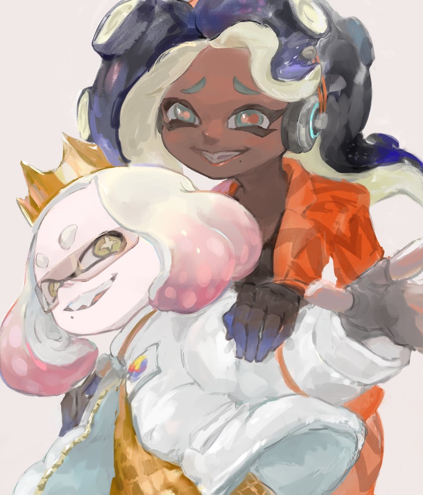 marina and pearl (splatoon and 2 more) drawn by ga4me4