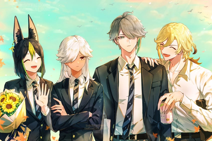 alhaitham, tighnari, kaveh, and cyno (genshin impact) drawn by kelesz0906
