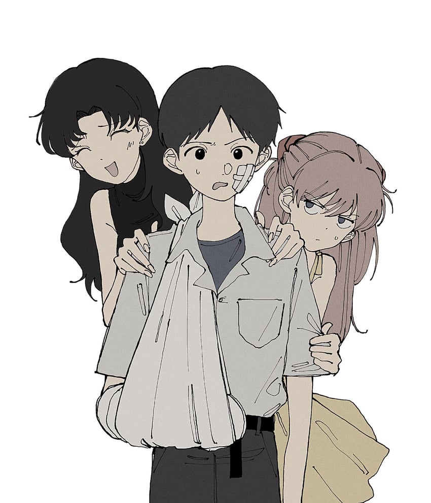 souryuu asuka langley, ikari shinji, and katsuragi misato (neon genesis evangelion) drawn by 53hanbae5k