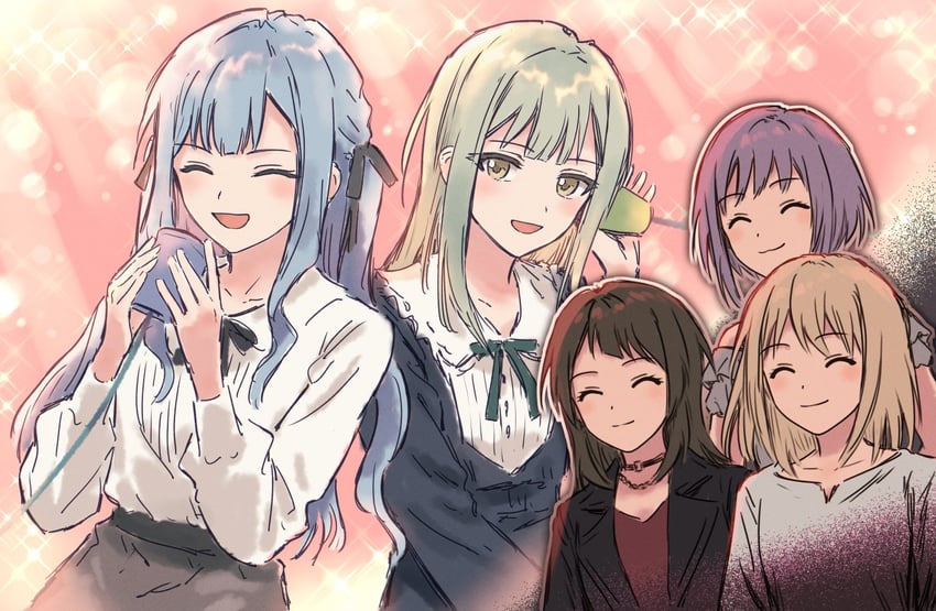 togawa sakiko, wakaba mutsumi, yahata umiri, misumi uika, and yuutenji nyamu (bang dream! and 1 more) drawn by bullfalk