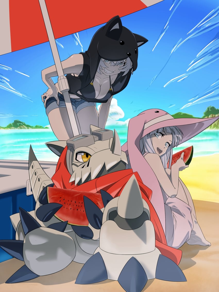 sistermon noir, sistermon blanc, and hackmon (digimon) drawn by taira_(tairamon)