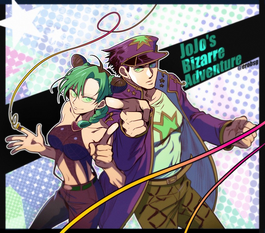 kujo jotaro and kujo jolyne (jojo no kimyou na bouken and 1 more) drawn by bae_(baebae)