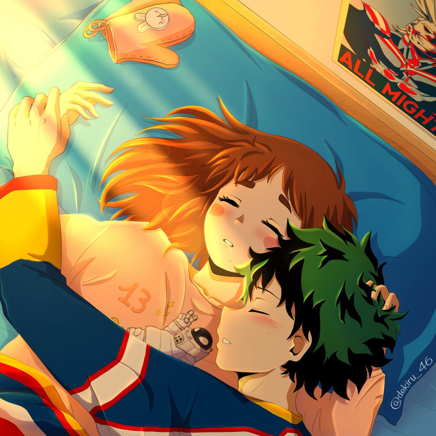 midoriya izuku, uraraka ochaco, all might, and thirteen (boku no hero academia) drawn by dekiru_46