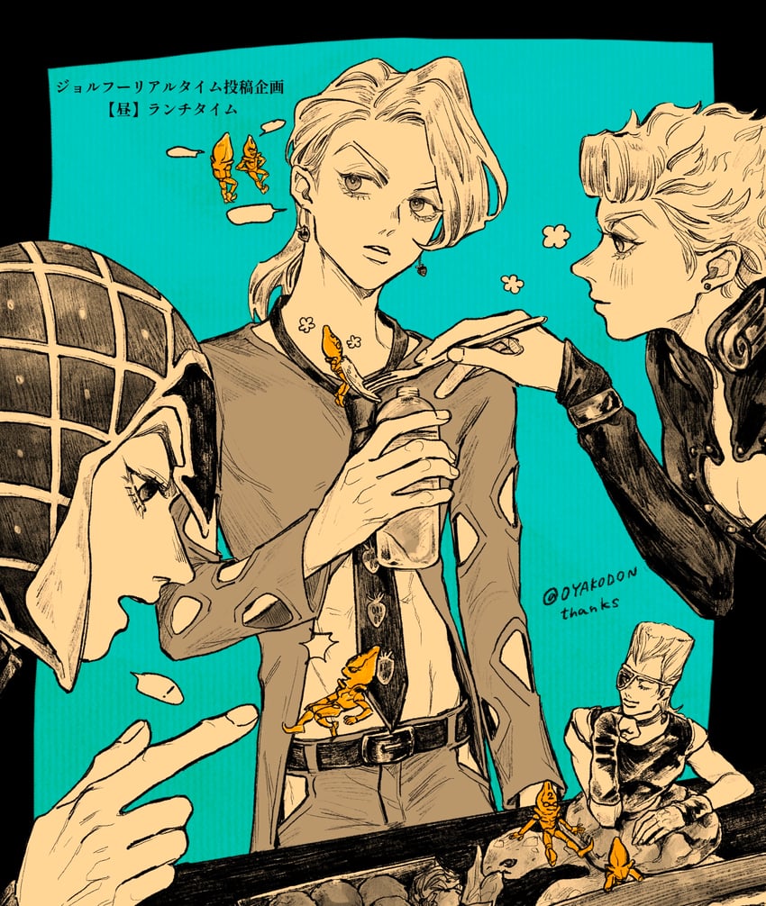 giorno giovanna, jean pierre polnareff, guido mista, pannacotta fugo, and sex pistols (jojo no kimyou na bouken and 1 more) drawn by okokoro_zaiku