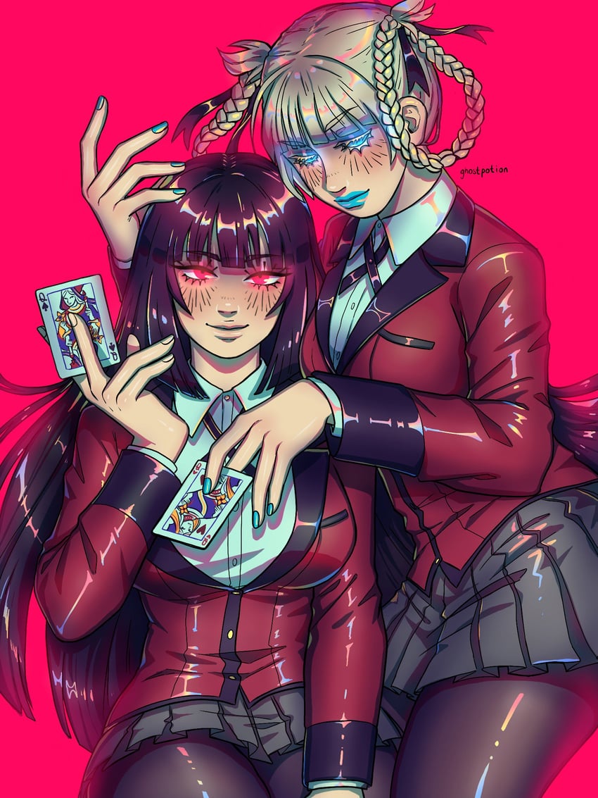 jabami yumeko and momobami kirari (kakegurui) drawn by ghostpotion_art