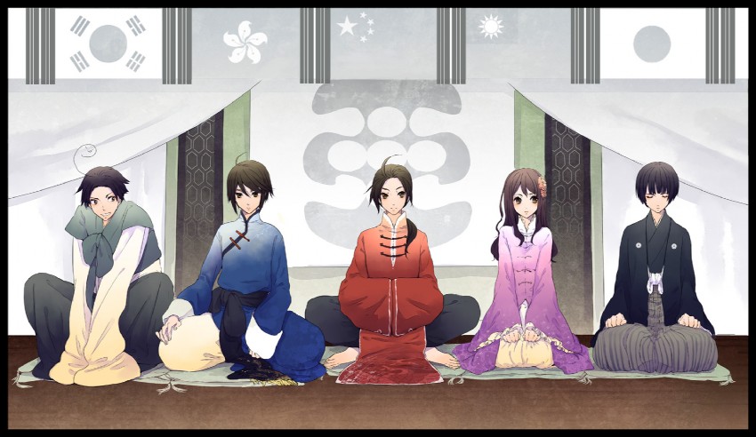 japan, china, taiwan, hong kong, and korea (axis powers hetalia) drawn by etomai