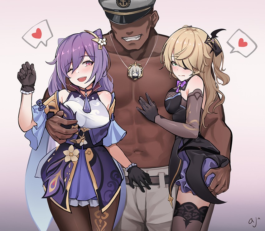 keqing, paimon, fischl, and captain (genshin impact and 3 more) drawn by ark_john_up