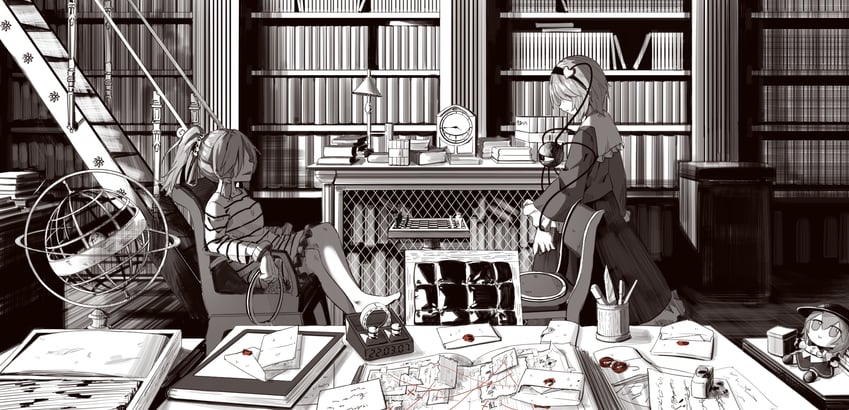 komeiji koishi, komeiji satori, miyadeguchi mizuchi, sherlock holmes, and james moriarty (touhou and 2 more) drawn by yazato_ichimushi