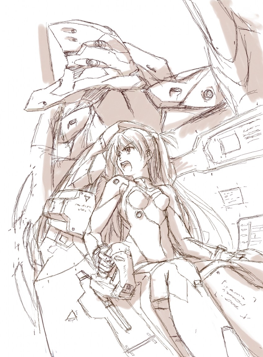 souryuu asuka langley and eva 02 (neon genesis evangelion) drawn by halhal