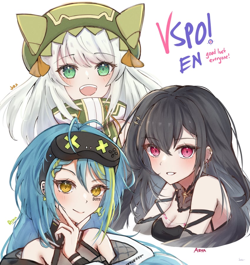 kuroha arya, aotsuki remia, and jisaki jira (vspo! and 1 more) drawn by sowon_(sowonhae)
